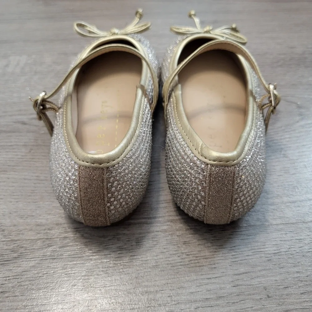 Copper Key MIA Girls Gold Rhinestone Mary‎ Jane Bow Dress Shoes Sparkly Flats 10